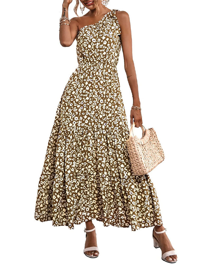 Boho One Shoulder Sleeveless Maxi Dresses Tiynon