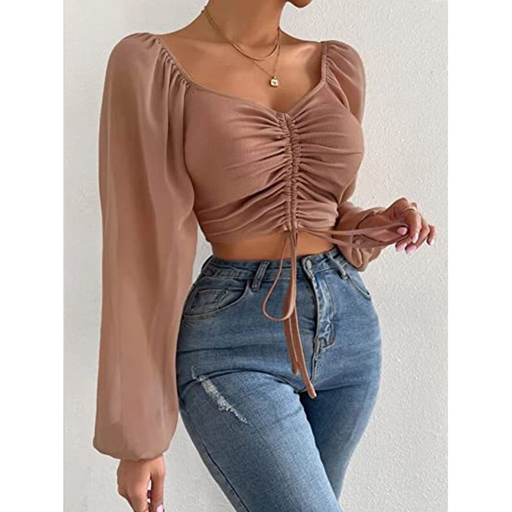 Long Sleeve Square Neck Corset Crop Top