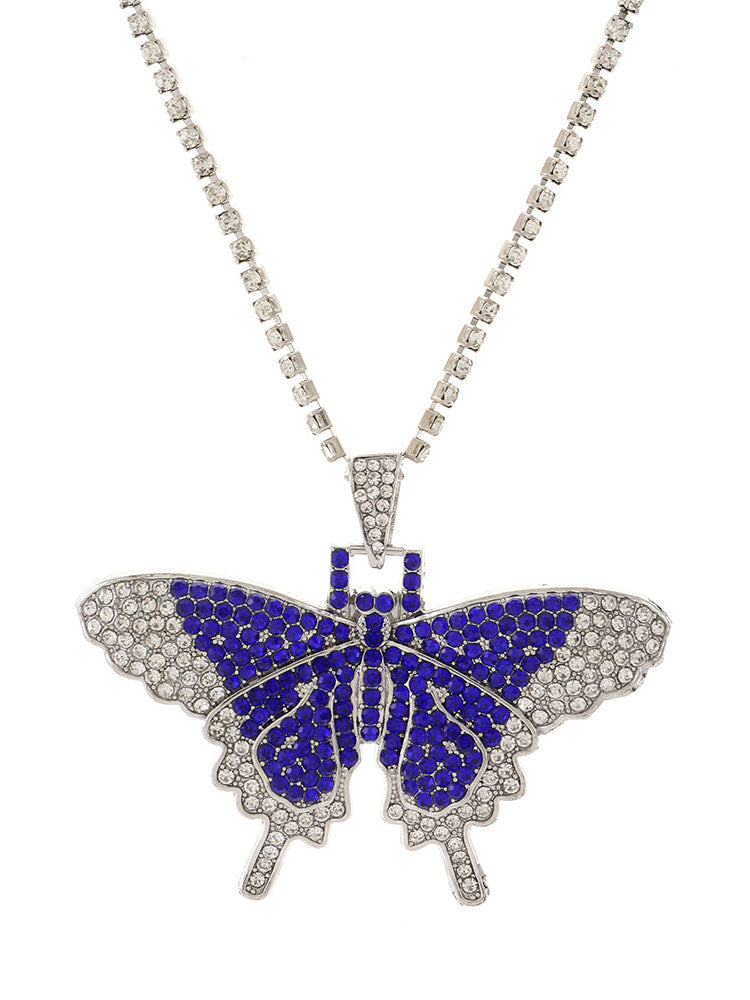 Butterfly Pendant Rhinestone Necklaces Tiynon