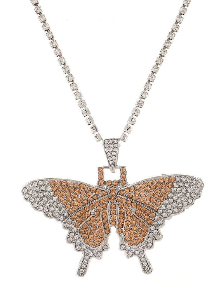 Butterfly Pendant Rhinestone Necklaces Tiynon