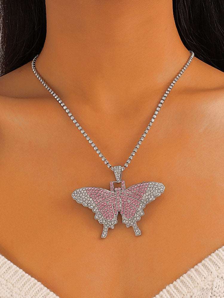 Butterfly Pendant Rhinestone Necklaces Tiynon