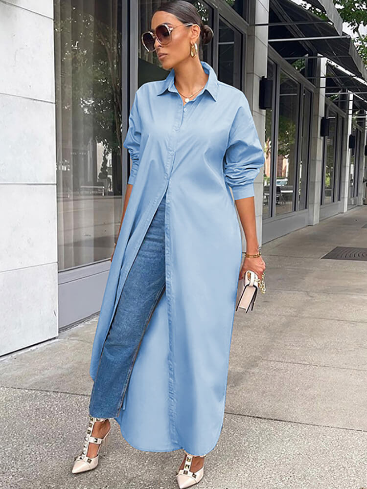 Button Down Long Sleeve Shirt Dress Tiynon