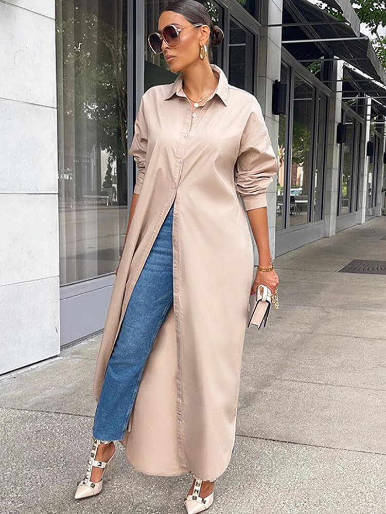 Button Down Long Sleeve Shirt Dress Tiynon