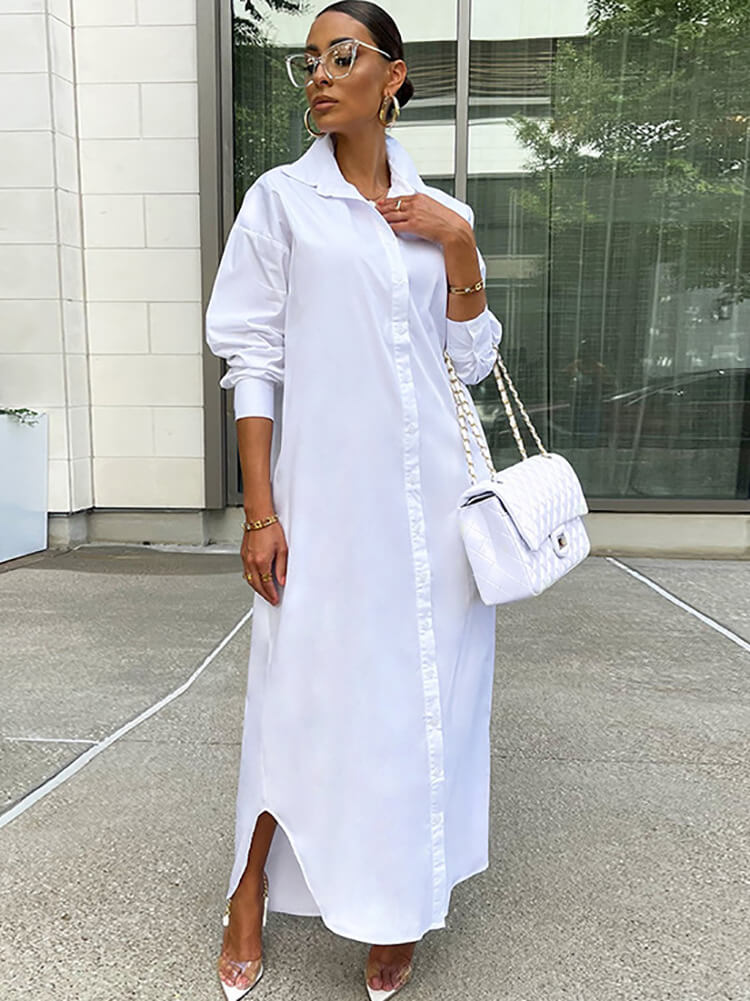 Button Down Long Sleeve Shirt Dress Tiynon