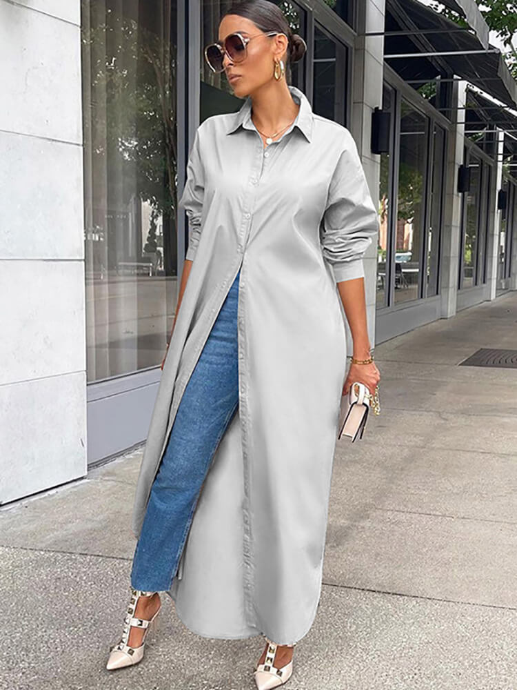 Button Down Long Sleeve Shirt Dress Tiynon