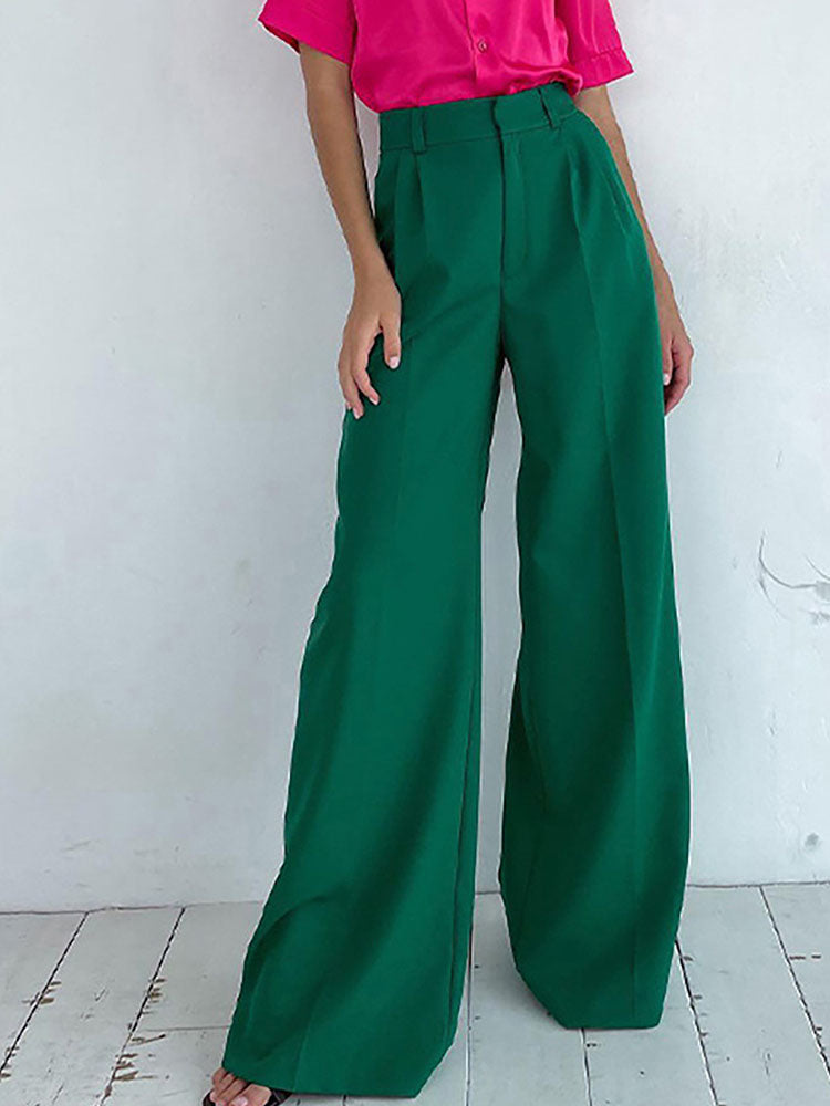 Button High Waist Wide Leg Pants Tiynon