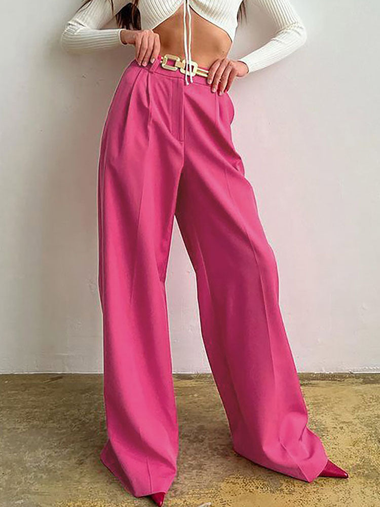 Button High Waist Wide Leg Pants Tiynon