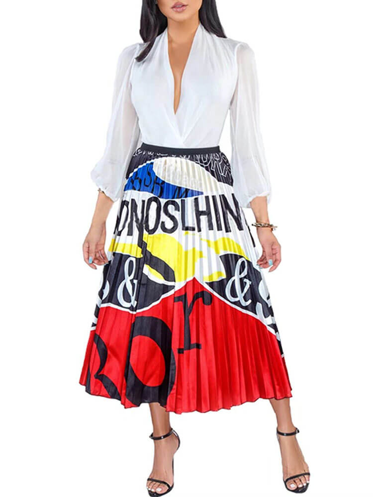 Cartoon Printed High Waist  Midi Dress Tiynon