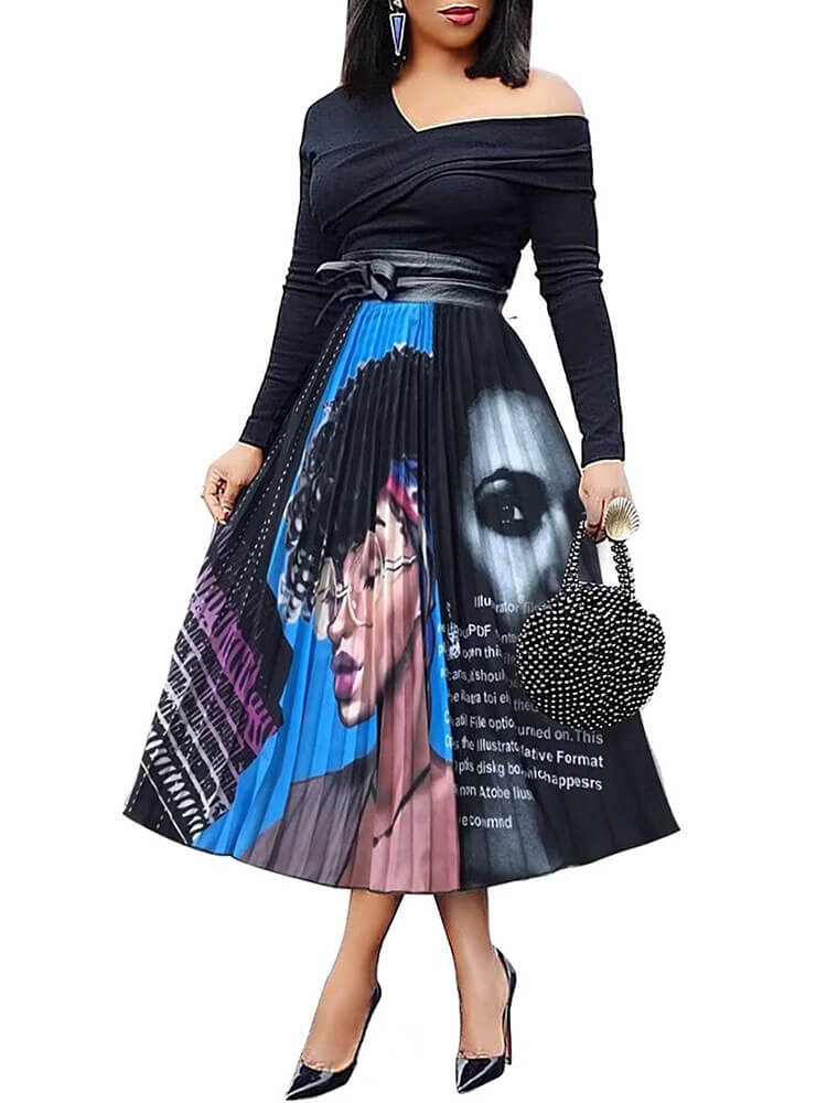 Cartoon Printed High Waist  Midi Dress Tiynon