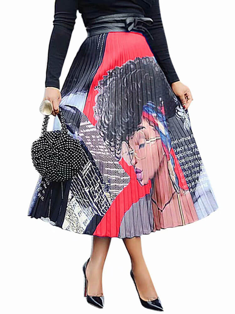 Cartoon Printed High Waist  Midi Dress Tiynon