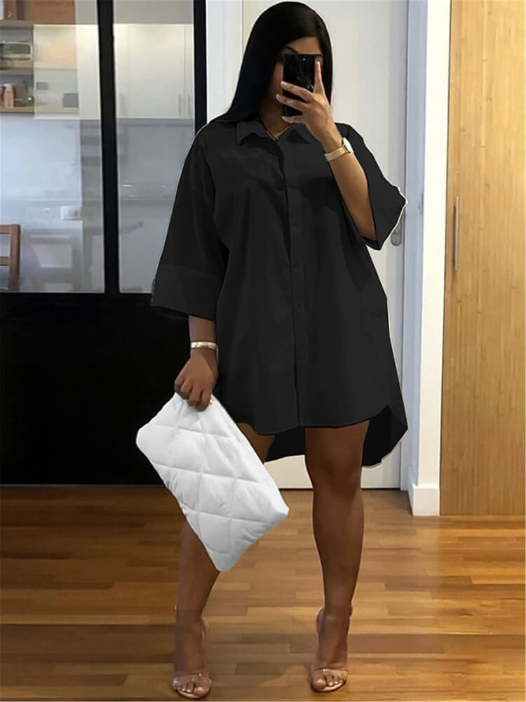 Casual Loose Button Down Shirt Dress Tiynon