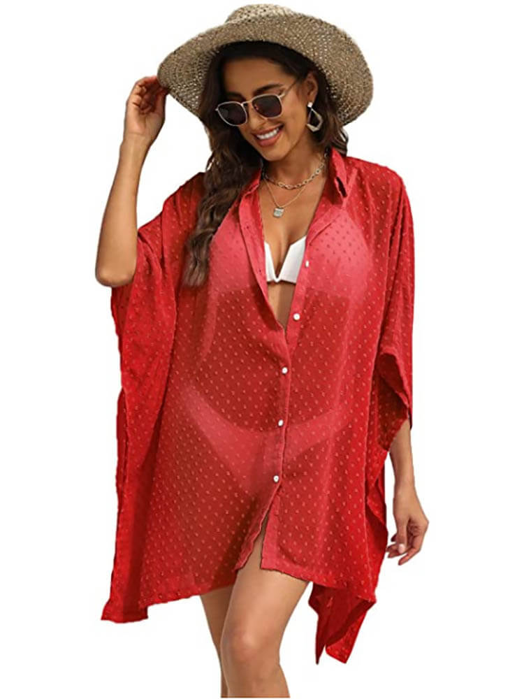 Casual Loose Button-Front Cover Ups Tiynon