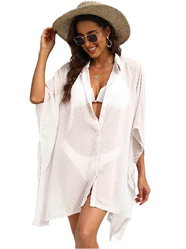 Casual Loose Button-Front Cover Ups Tiynon