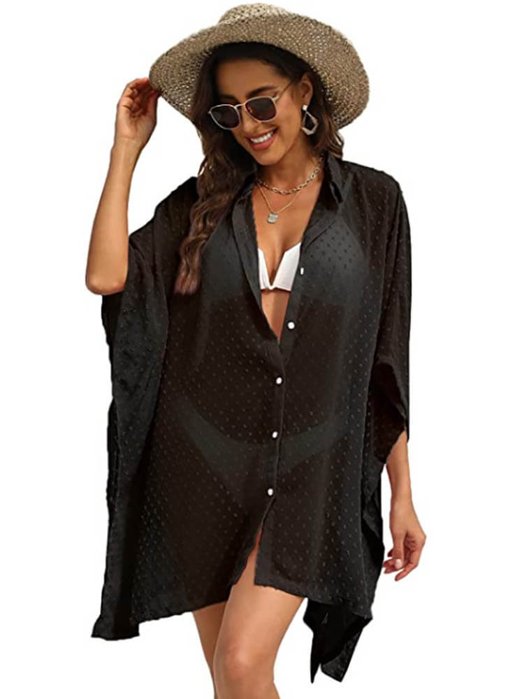 Casual Loose Button-Front Cover Ups Tiynon