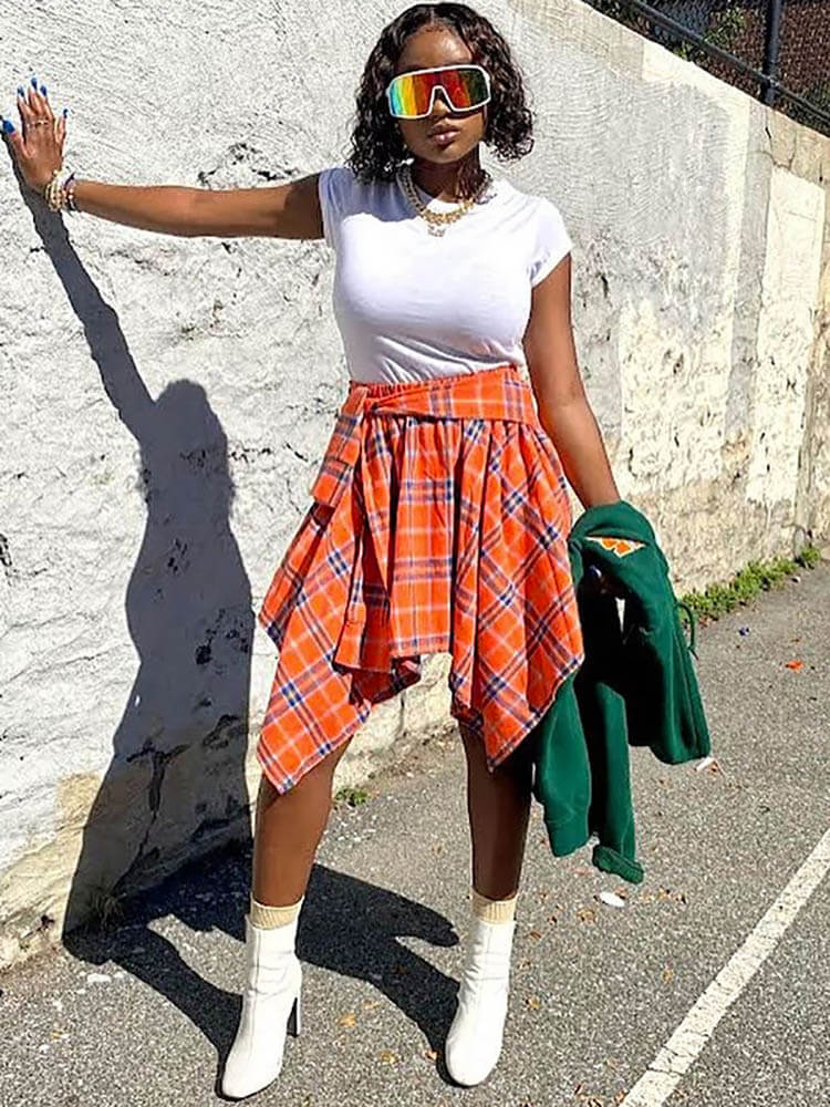 Casual Plaid Pleated Mini Skirts Tiynon