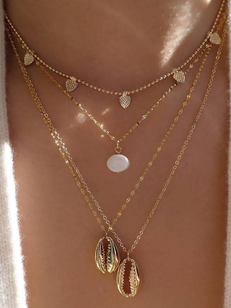 Casual Shell Pearl Multilayer Necklace Tiynon