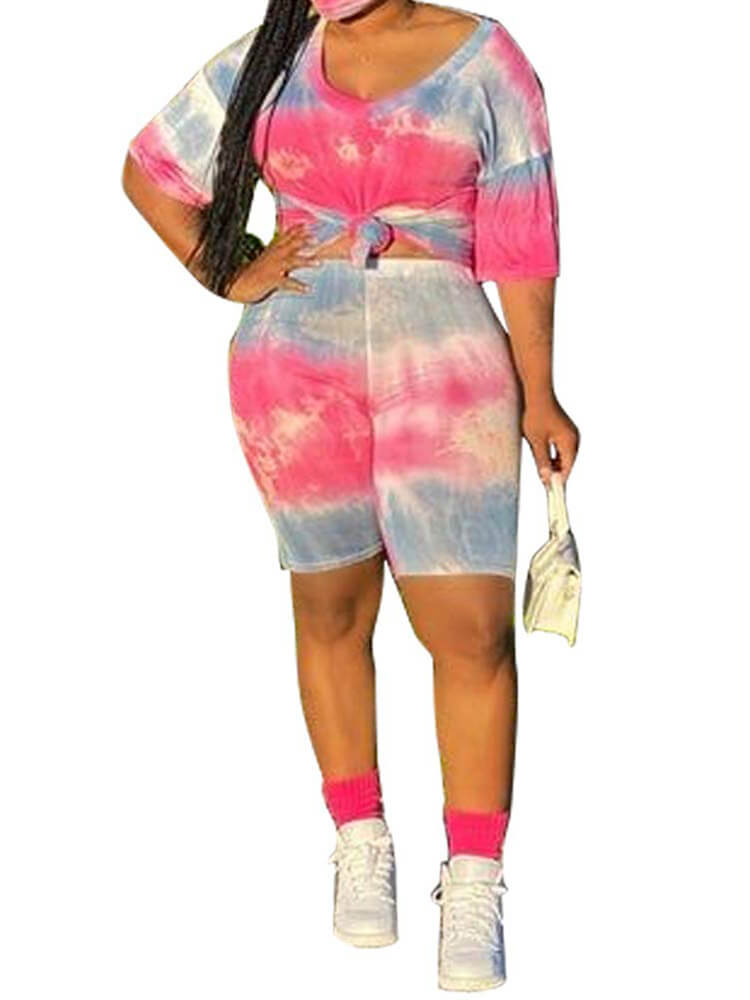 Casual Tie Dye Print Shirt & Bodycon Shorts Tiynon