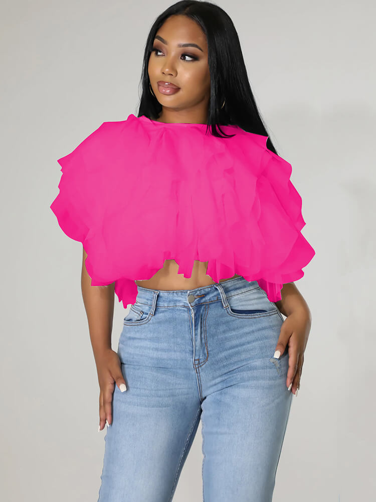 Chiffon Stacked Ruffle Crop Tops Tiynon