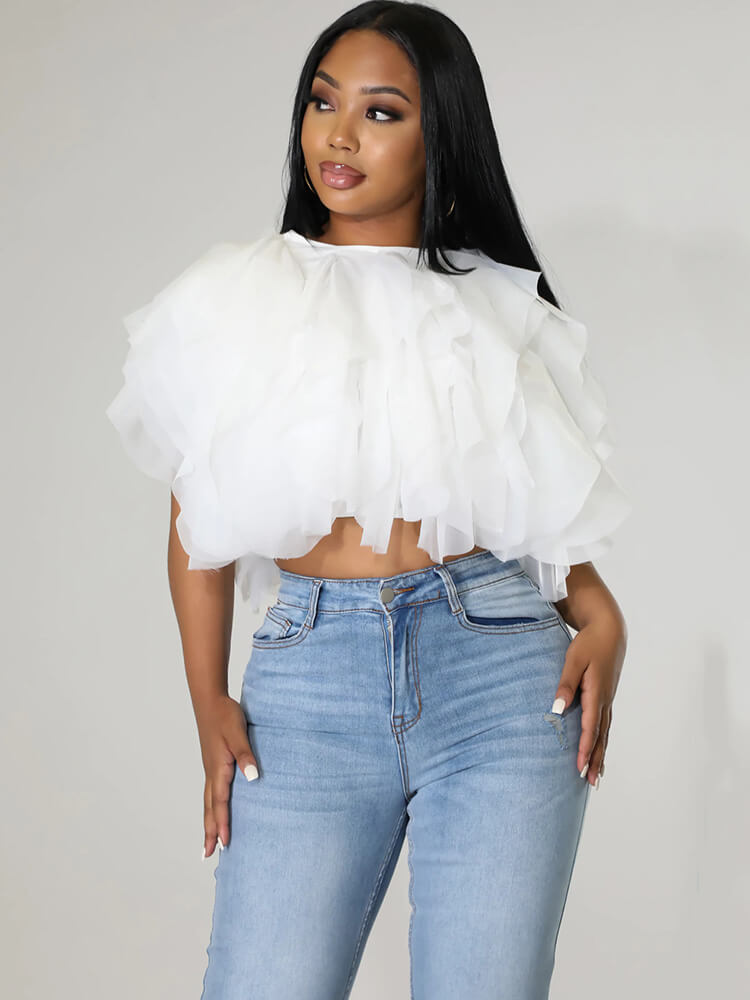 Chiffon Stacked Ruffle Crop Tops Tiynon