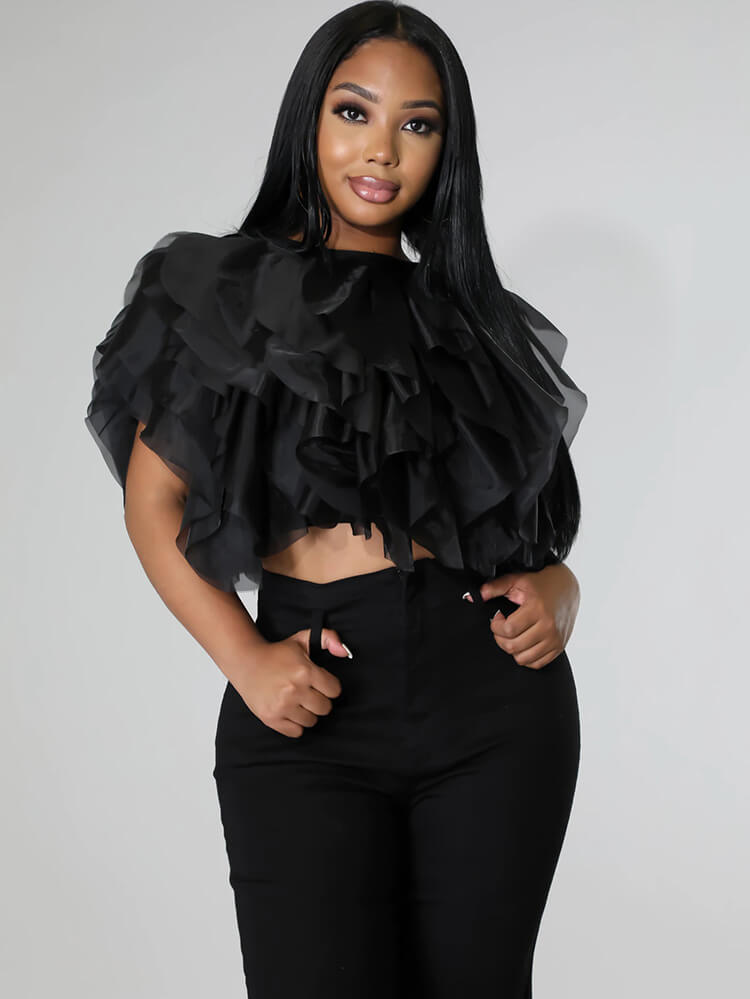 Chiffon Stacked Ruffle Crop Tops Tiynon