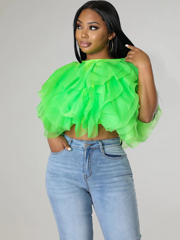 Chiffon Stacked Ruffle Crop Tops Tiynon