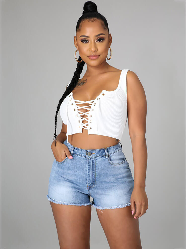 Classic Back Lace Up Bodycon Denim Shorts Jeans Tiynon