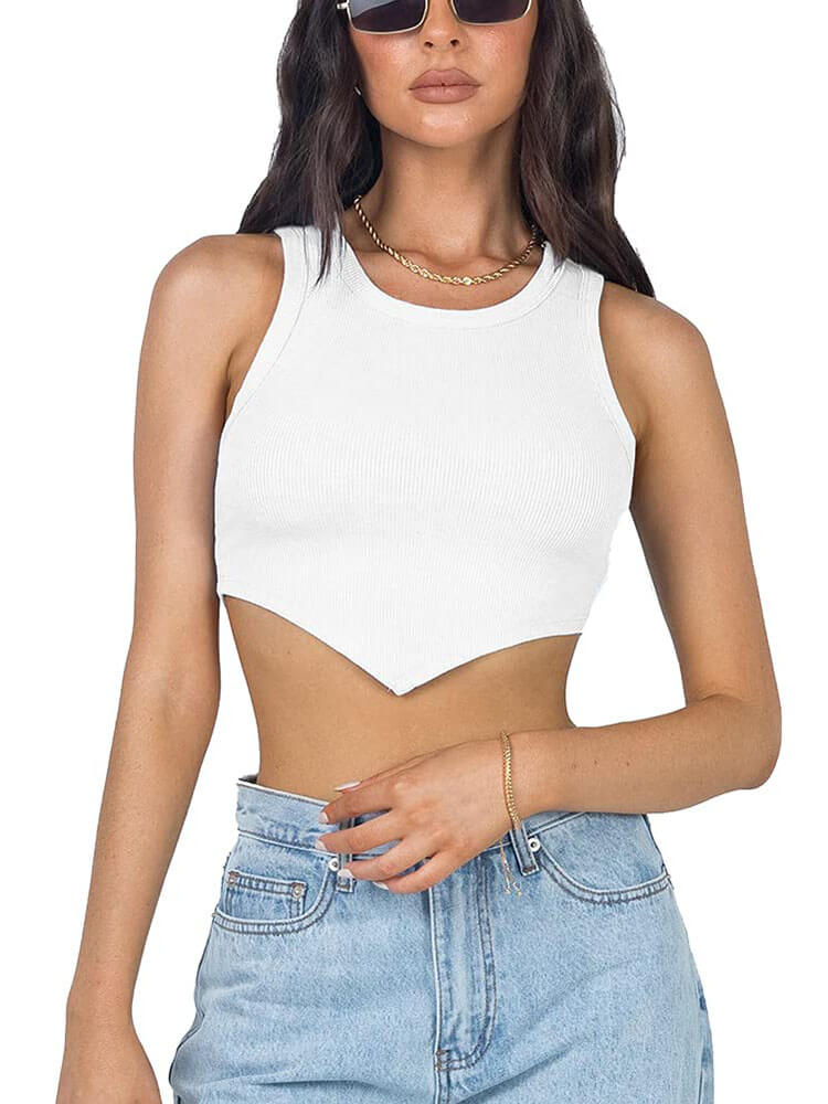 Crew Neck Summer Sleeveless Crop Tops Tiynon