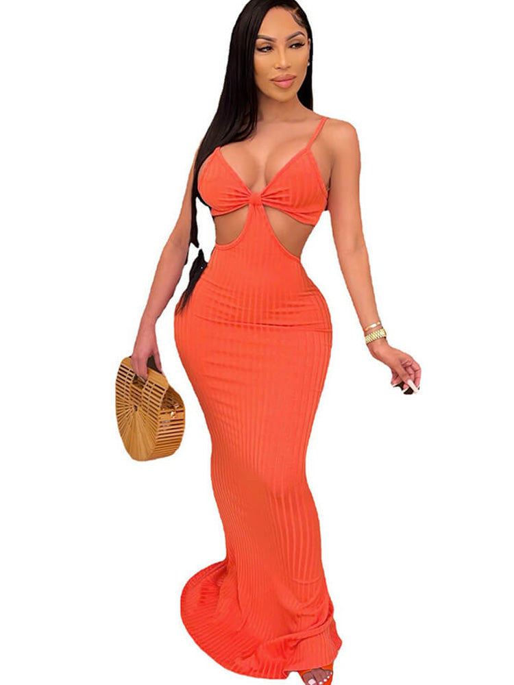 Cut Out Spaghetti Strap Backless Maxi Dress Tiynon