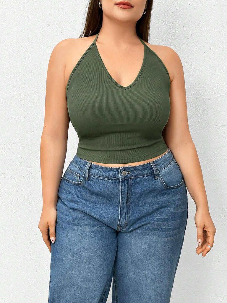 Halter Neck Solid Color Knit Tank Top