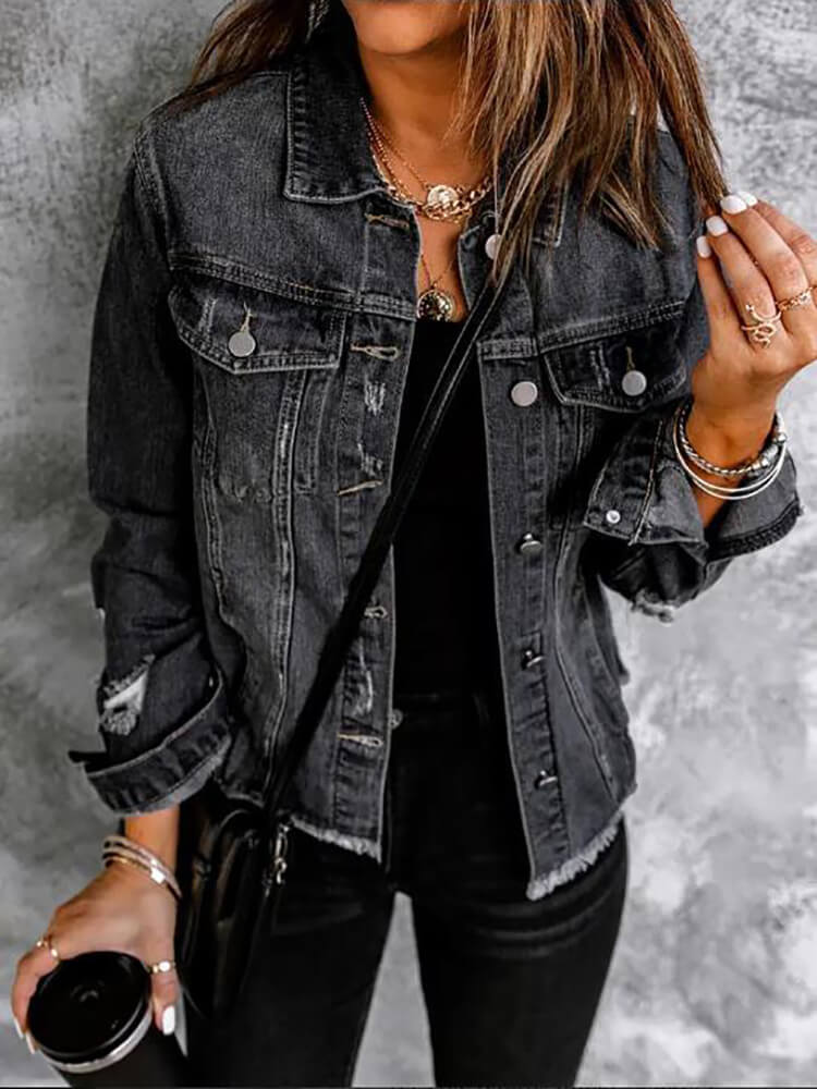 Denim Long Sleeve Ripped Bodycon Jackets Tiynon