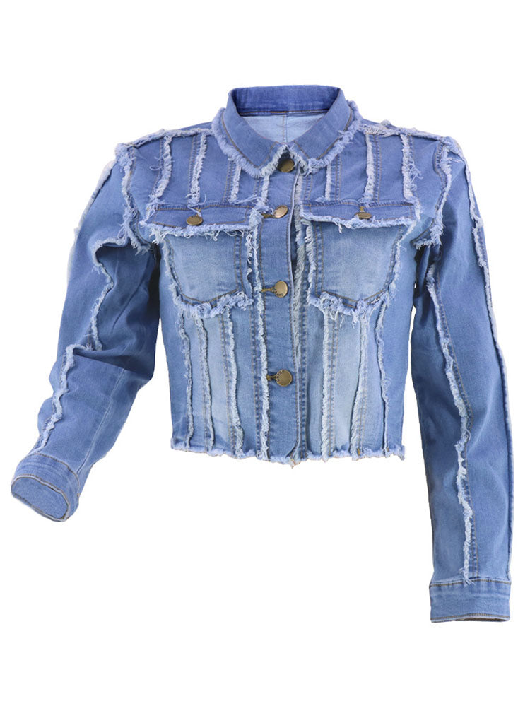 Denim Long Sleeves Button Ripped Jackets Tiynon