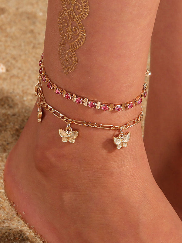 Double Layer Butterfly Pendant Tassel Anklets Tiynon