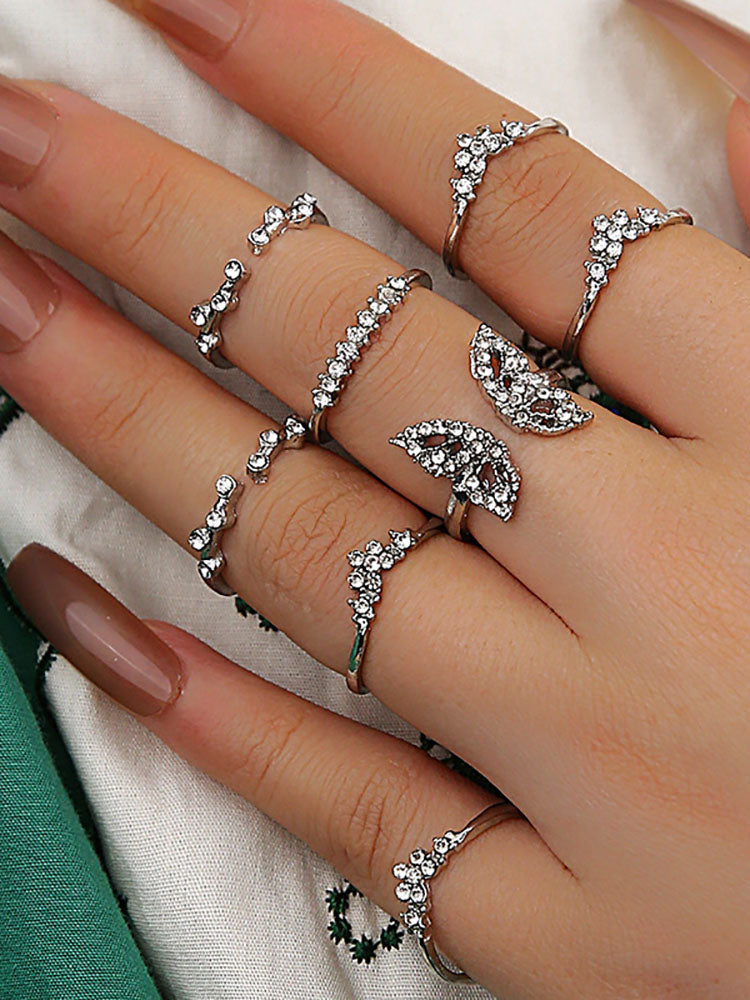 Eight Piece Rhinestone Rings Sets Tiynon