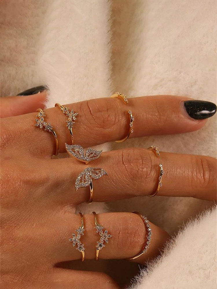 Eight Piece Rhinestone Rings Sets Tiynon