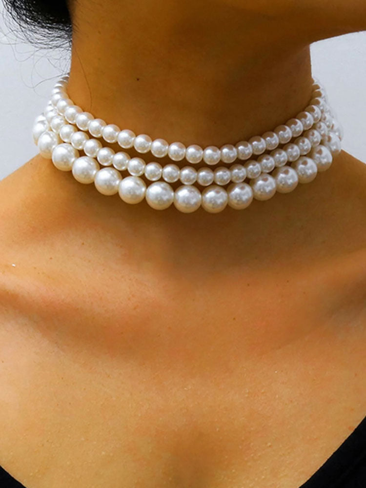 Elegant Imitation Pearl Stitching Necklaces Tiynon