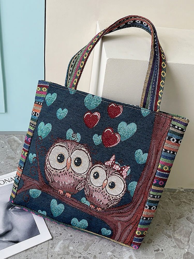 Embroidered Owl Floral Print Shoulder Bag Tiynon