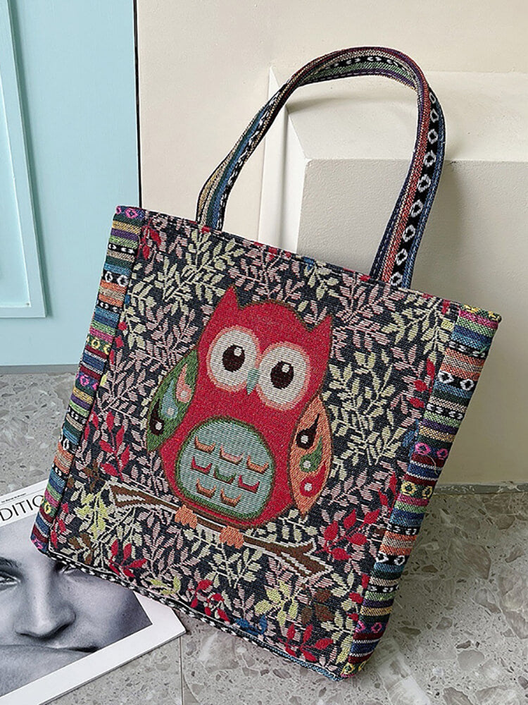 Embroidered Owl Floral Print Shoulder Bag Tiynon