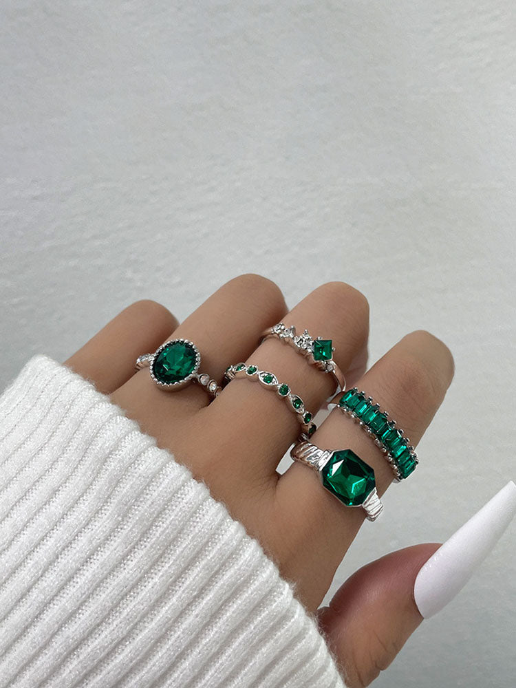 Five Piece Imitation Gem Rings Sets Tiynon