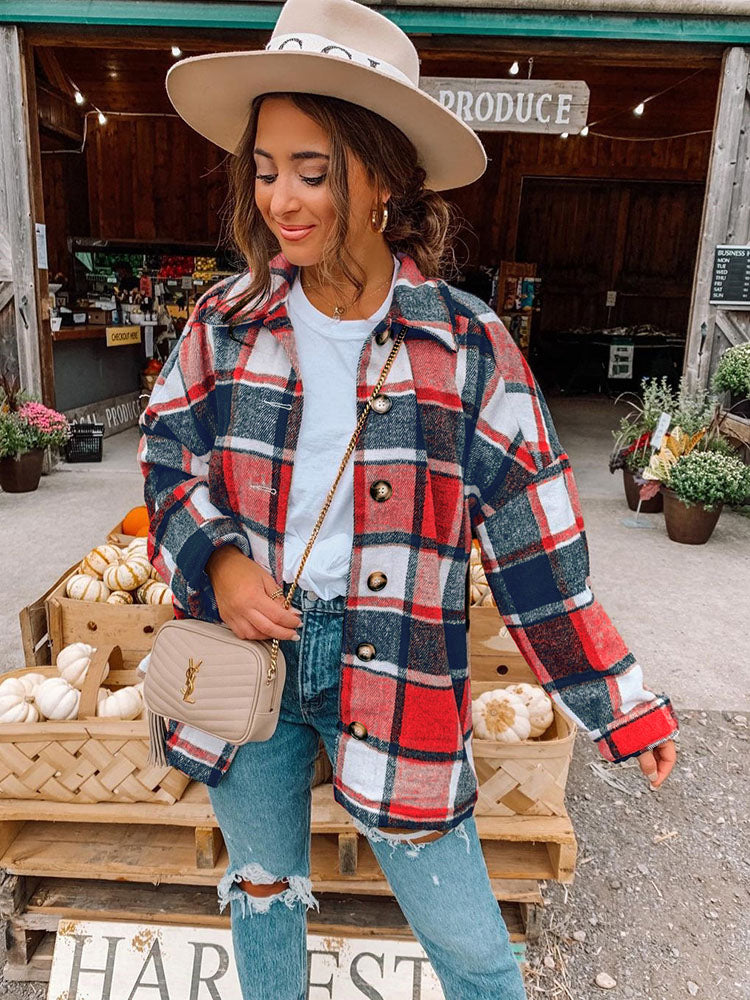 Flannel Wool Blend Plaid Shirt Jackets Tiynon