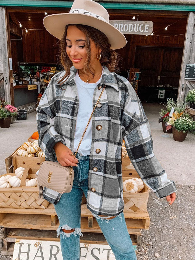 Flannel Wool Blend Plaid Shirt Jackets Tiynon