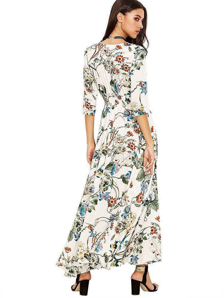 Floral Boho V-Neck Split Maxi Dresses Tiynon