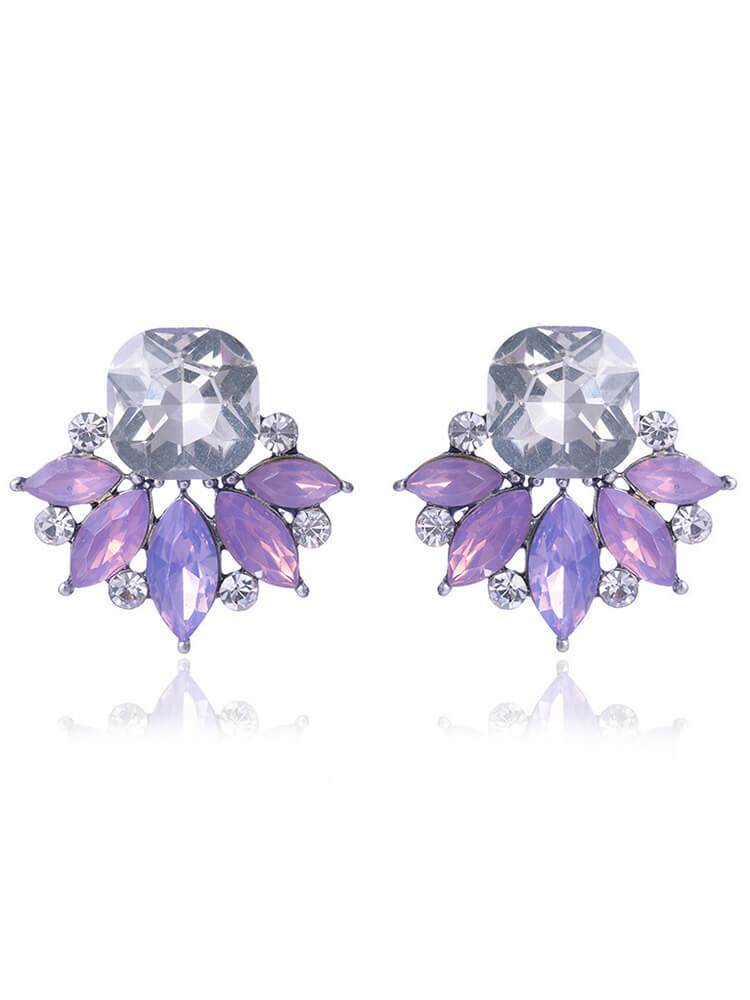 Floral Pattern Rhinestone Earring Tiynon