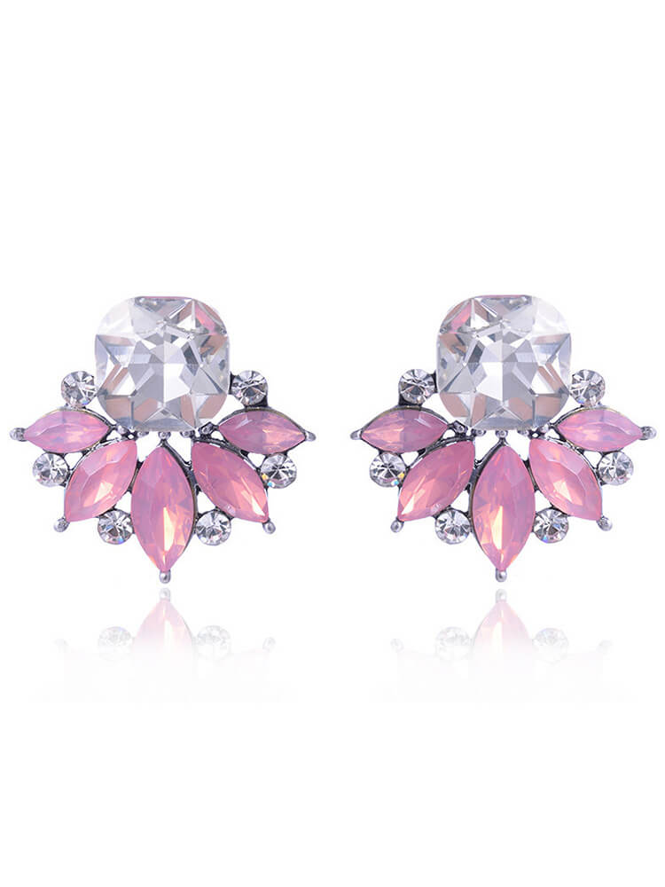 Floral Pattern Rhinestone Earring Tiynon