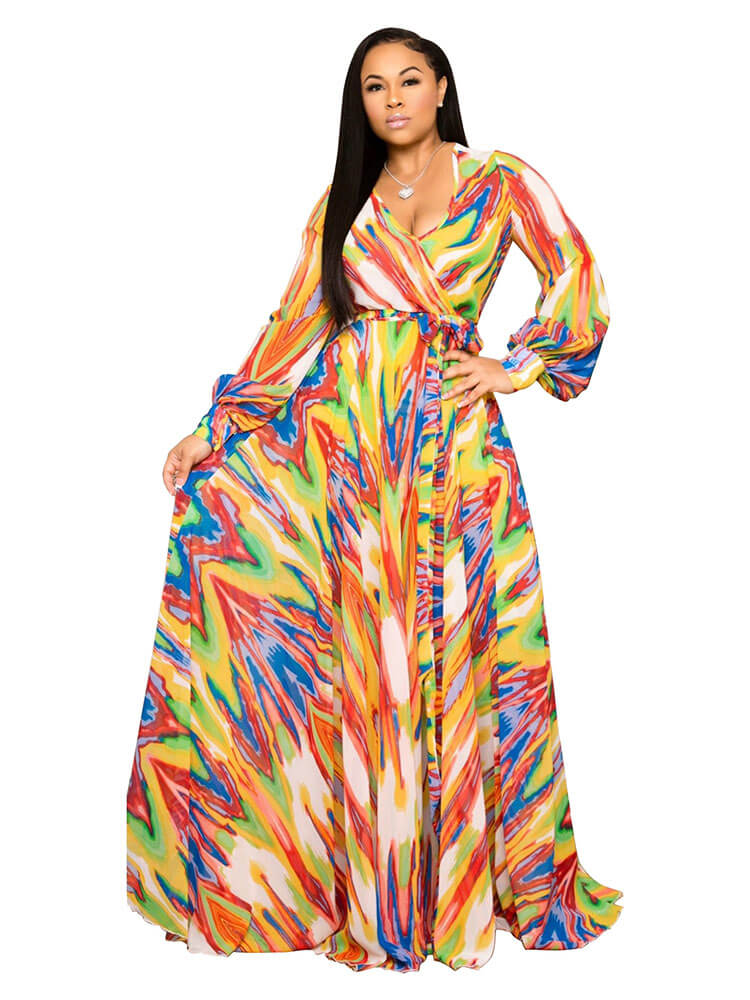 Floral Print Long Sleeve Maxi Dresses Tiynon