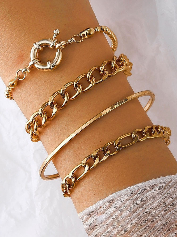 Four Piece Thick Chain Bracelets Tiynon