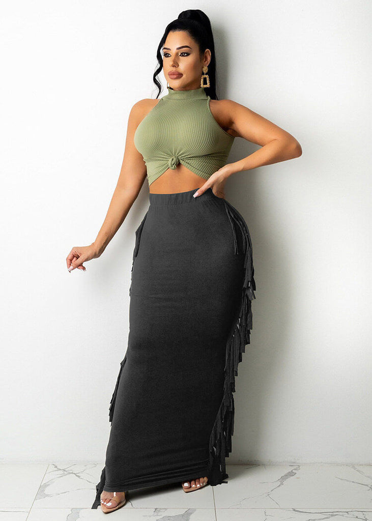 Fringe High Waist Maxi Dress Tiynon