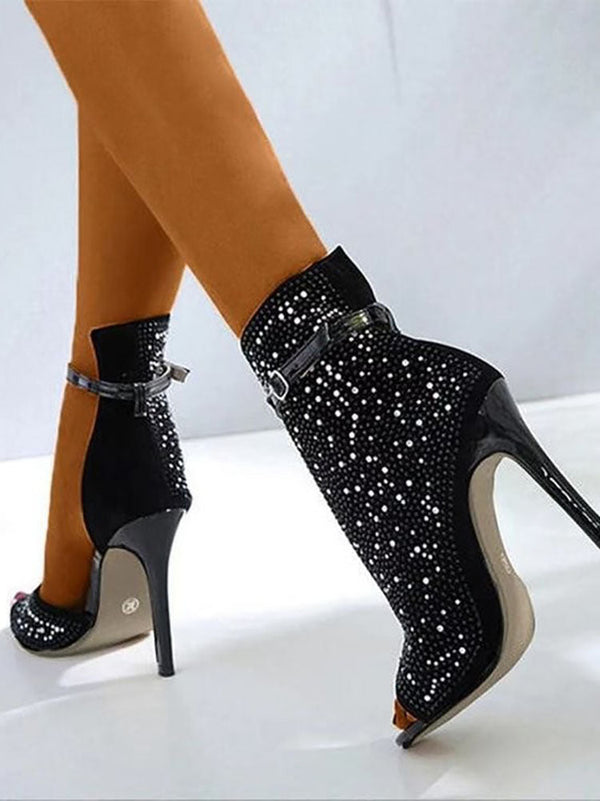 Glitter Rhinestone Cut-out High Heels Tiynon