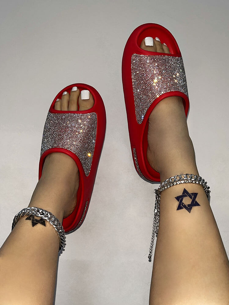 Glitter Rhinestone Platform Slides Tiynon