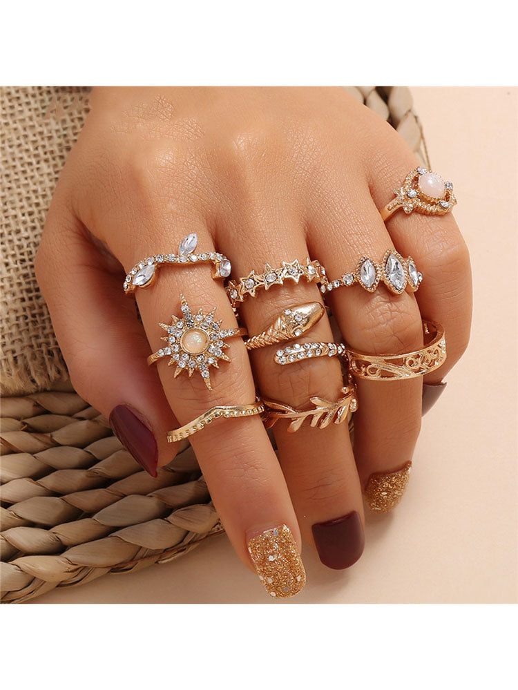 Glitter Rhinestone Rings Sets Tiynon