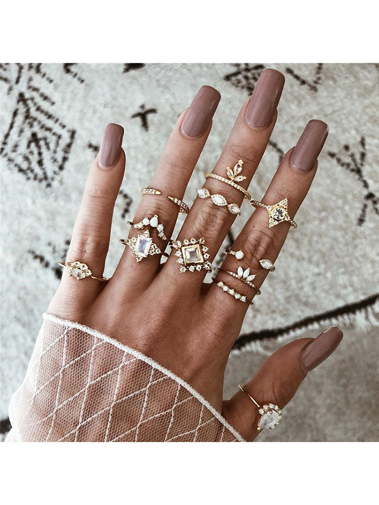 Glitter Rhinestone Rings Sets Tiynon